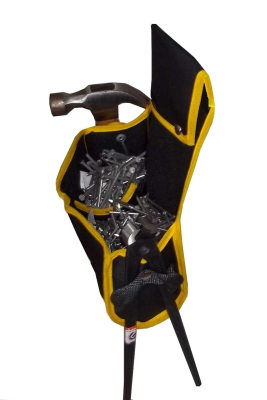 Porta clavera doble con porta martillo y tenaza, de cuero y lona.				
				
				
